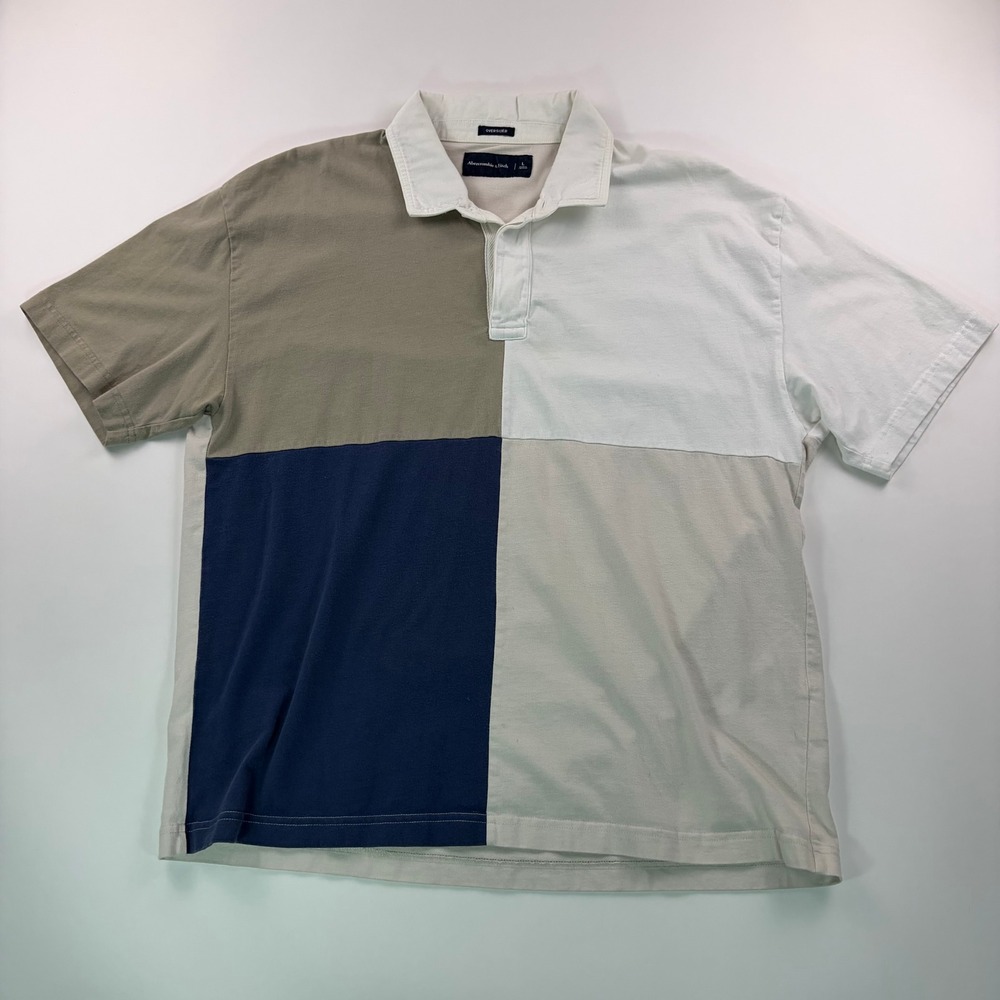 Abercrombie & Fitch Oversized Polo Shirt Mens Large Multi Colorblock Cotton Tee
